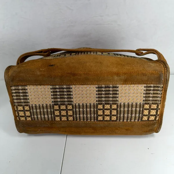 Vintage Brown Suede Tapestry Travel Bag Geometric 70s Boho Weekender Talon Zip - Image 9
