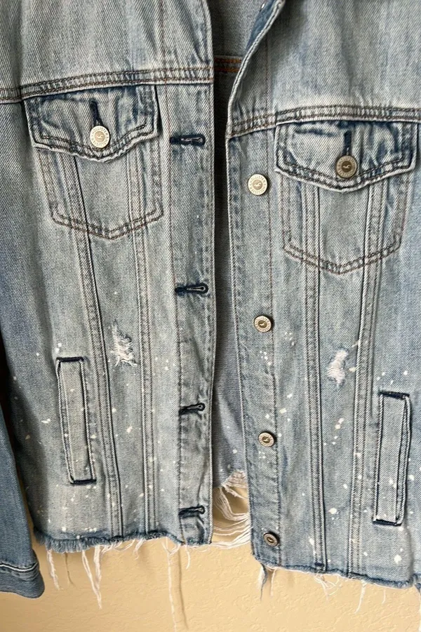 Distressed Paint Splatter Denim Jacket - Image 5