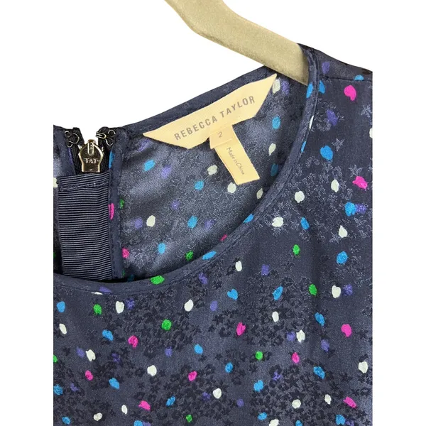 Rebecca Taylor Speckled Dot Silk Mini Dress Navy Blue Tiered Ruffle 2 - Image 5