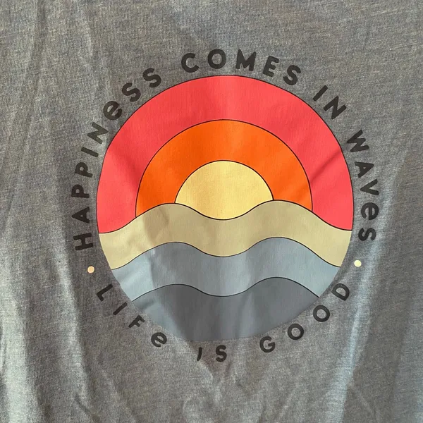 Life Is Good Blue Happiness Comes In Waves Cotton T-Shirt Top Women's size Small - Image 4
