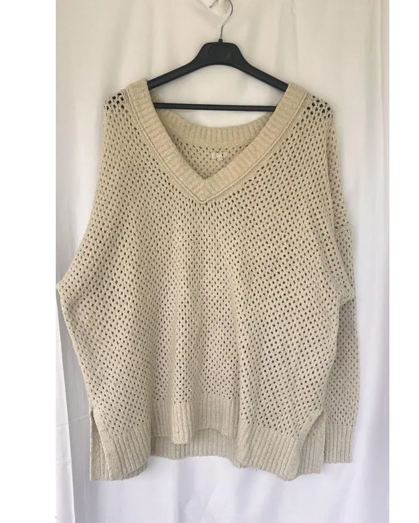 Aerie Cream Off-the-Shoulder Sweater with Loose Knit Women’s XXL Lounge Oversize - Image 3
