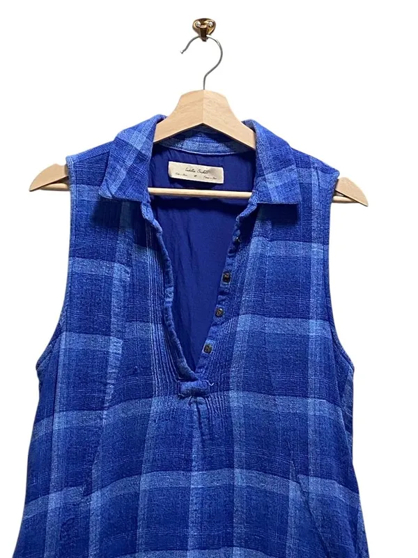 Anthropologie Isabella Sinclair Tillie Linen Plaid Dress Blue Size M Cottagecore - Image 3