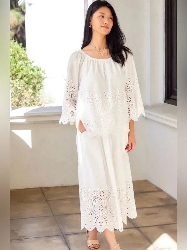 Karen Kane white 💯 cotton elastic waist skirt with eyelet detail. Size MP. NWT. - Image 6