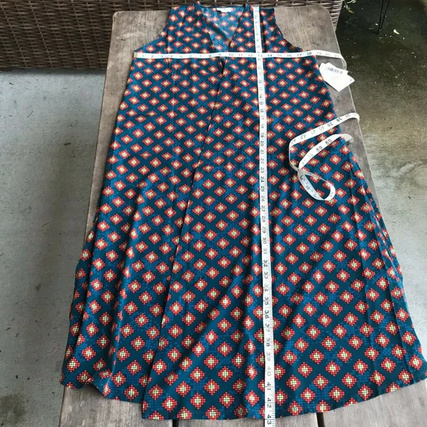 LuLaRoe Womens Duster Sz‎ S Joy Long Vest Teal Blue Orange Geometric Artsy NEW - Image 9
