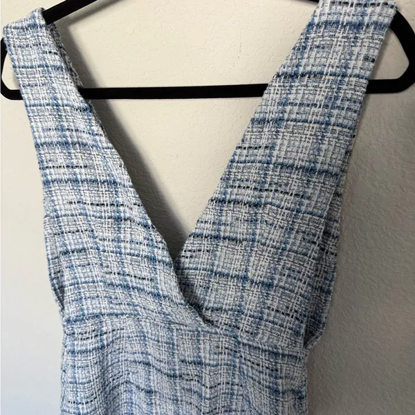 ZARA Blue and White Tweed Plaid Pinafore Mini Dress Medium Double Breasted - Image 13