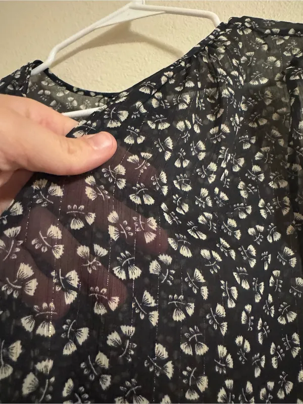 J. Crew Navy Floral V-Neck Puff Sleeve Blouse - Image 3