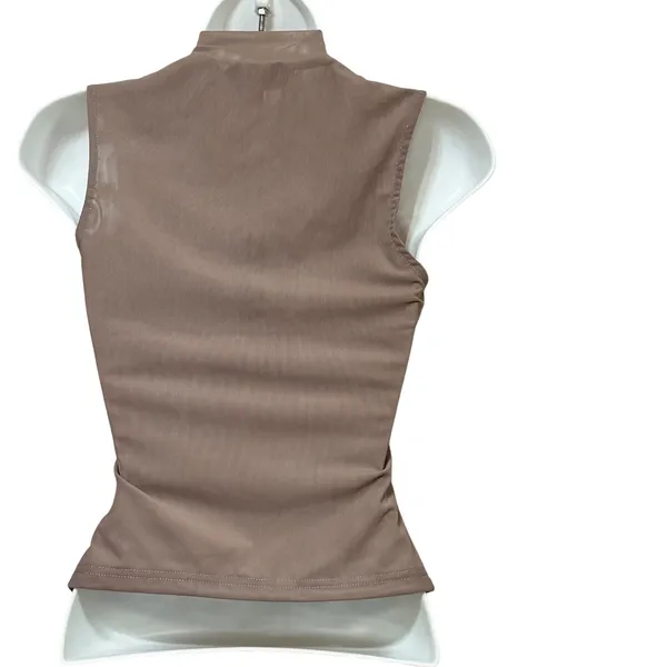 I.AM.GIA Taupe Hook and Eye Mock Neck Sleeveless Corset Top XXS NEW - Image 3