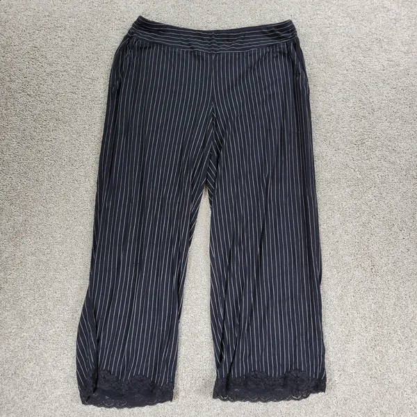 Soma Cool Collection Night Pajama Set S/M Black Stripes Lace Trim Crop Button Up - Image 9