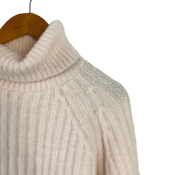 Zara Cream Light Pink Wool Alpaca Blend Ribbed Knit Turtleneck Sweater Medium - Image 5