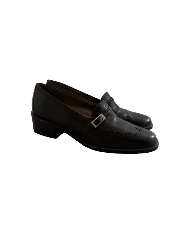 Nicole Shatter Black Leather Wingtip Buckle Loafer Heels Heel Toe Size 7 Women's - Image 7