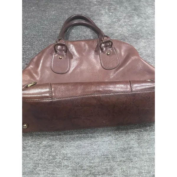 Banana Republic Brown Leather Bowling Satchel Bag Brass Buckles Y2K Slouchy - Image 5