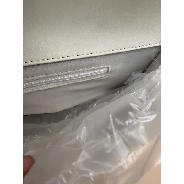 Few Moda East West Clutch Woven Faux‎ Leather White Gold Turn Lock Crossbody Bag - Image 9