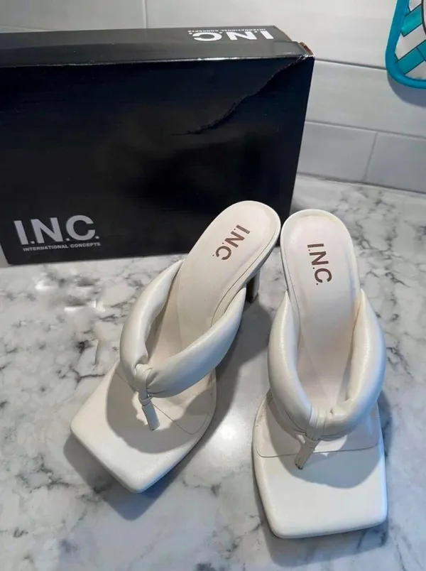 Macy's Open Toe White Pumps Mules - Image 2