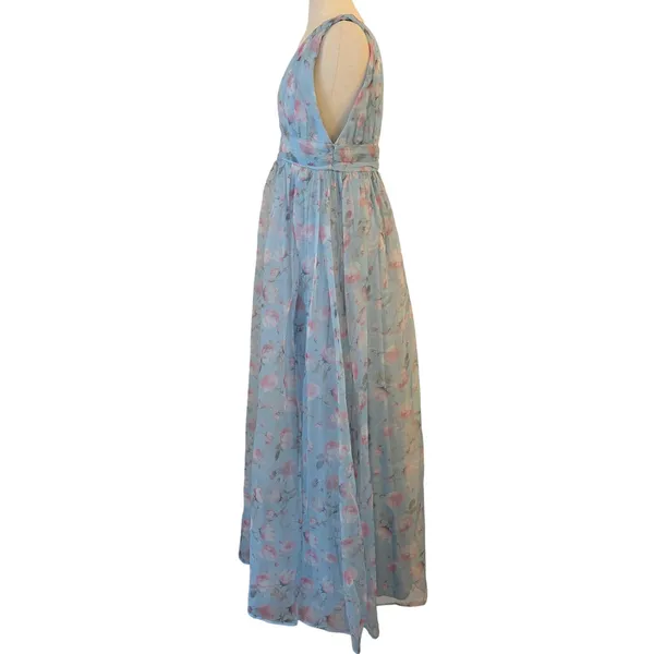 Lulus Garden Romance Organza Maxi Dress M Light Blue Floral Print Formal Wedding - Image 5
