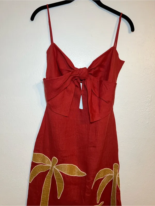 Johanna Ortiz Calm Wind midi‎ dress embroidered size 4 linen - Image 5