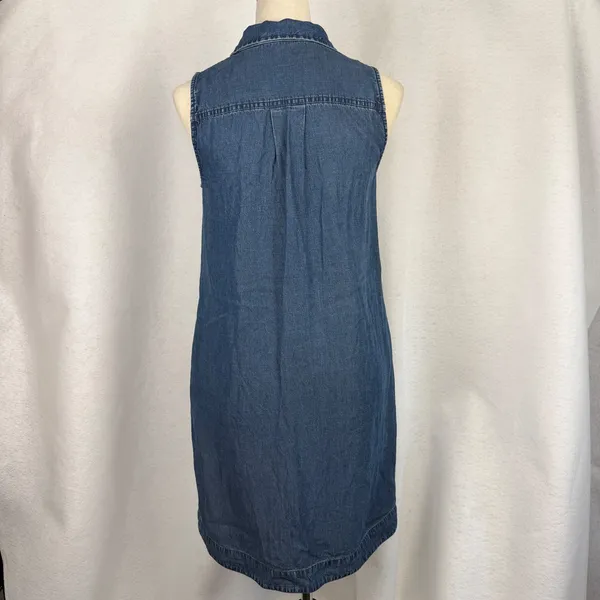 J.McLaughlin Denim Shirt Dress Womens Small Sleeveless Lyocell Linen Blend Blue‎ - Image 5