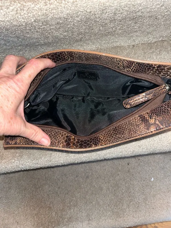 Minicci Brown Snakeskin Pattern Wristlet Clutch - Image 2