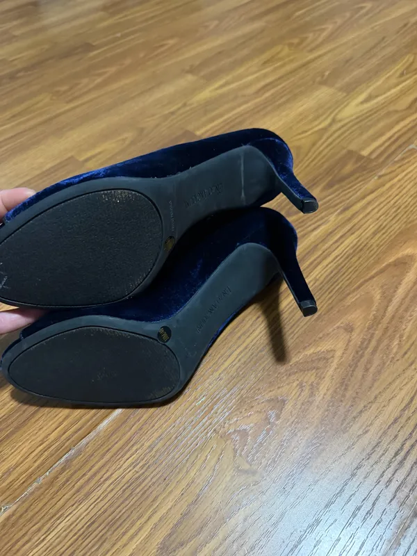 Enzo Angiolini Franses blue velvet peep toe strappy ankle booties stiletto heel size 10 - Image 5