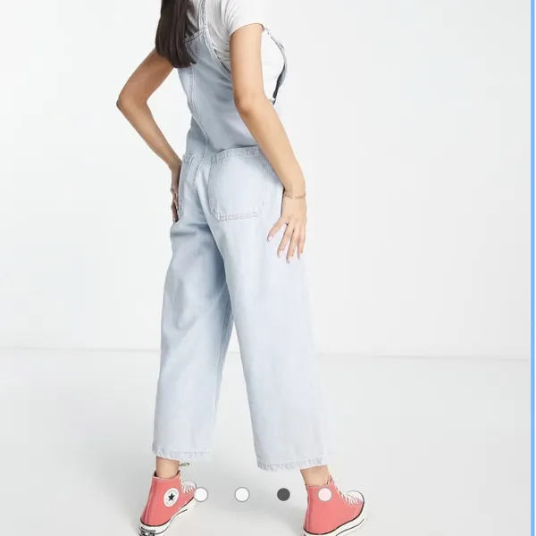 asos Stradivarius cropped wide leg denim dungarees light Blue Denim Overalls - Image 5