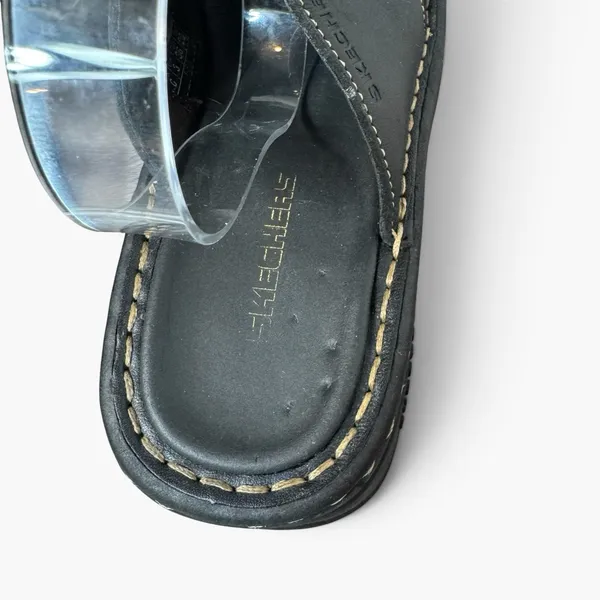 Vintage Y2K Skechers Black Leather Chunky Platform Slide Sandals Size 6 Grunge - Image 9