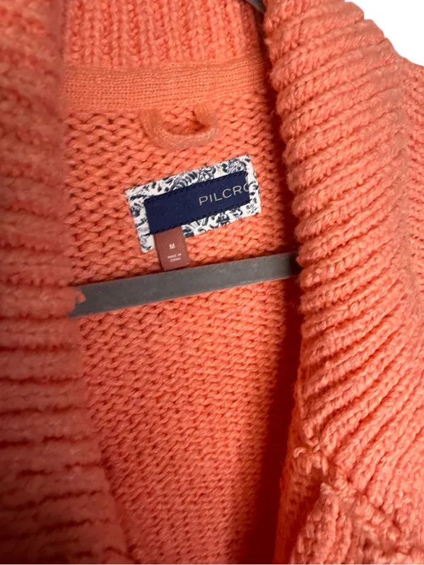 Corral ✨ NWT Pilcro Anthropologie Chunky Knit Cardigan‎ Size M Coral Collared Sweater ✨ - Image 7