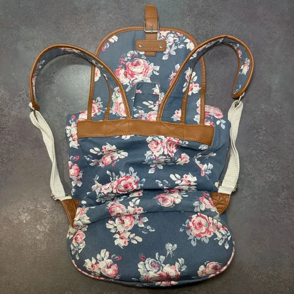 Candie’s Floral Canvas Cargo Pocket Backpack Blue Orange Y2K - Image 6