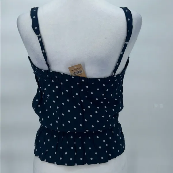 New Hollister Polka Dot Lace Cami Top Navy Blue Button Front Size Medium - Image 4
