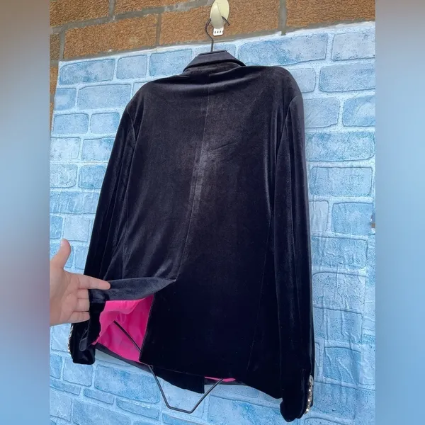GRETCHEN SCOTT double breasted velvet blazer size small Black - Image 7