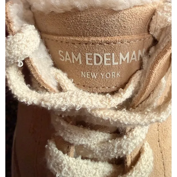 Sam Edelman Wess Cozy Suede Faux Shearling Sneakers Sesame Tan Beige 8.5M - Image 9