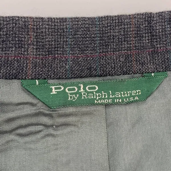 Polo Ralph Lauren Plaid Blazer Vintage Wool Gray USA Made - Image 3