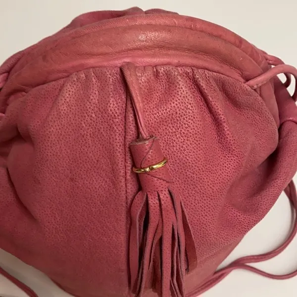 Vintage Valley Girl Pink Leather‎ Clam Shell Crossbdy Bag A27 - Image 4