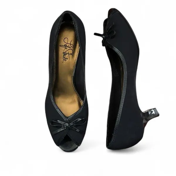 90s Y2K 2000s open peep toe pumps kitten heels mary jane bow preppy dark academia mod teacher office siren core Navy Blue #coquette #feminine #grunge Size 6M - Image 2