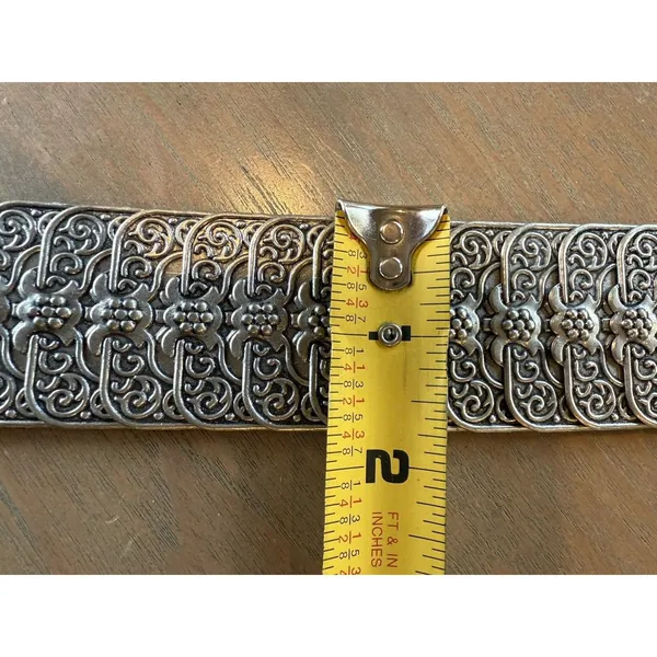 Belt OSFM Metal Silver Tone Elastic Stretch Oval Buckle w/ Enamel & Bling Vtg - Image 15