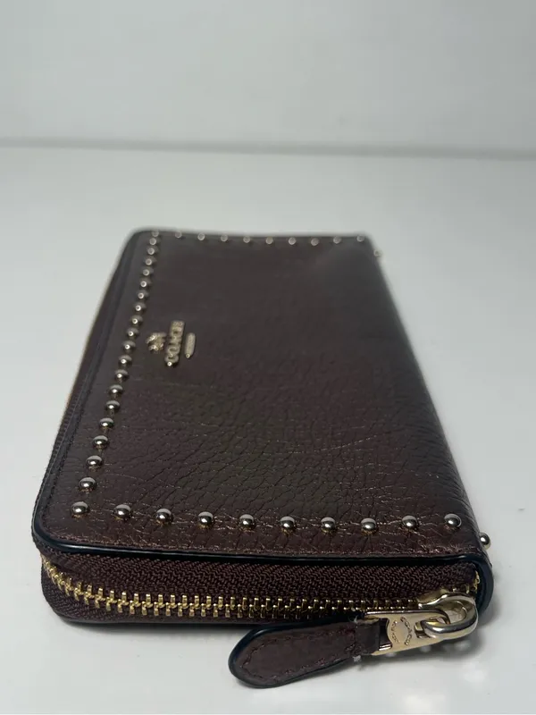 Coach Metallic Studded Pebbled Leather Accordion Zip Around Continental Wallet - Image 5