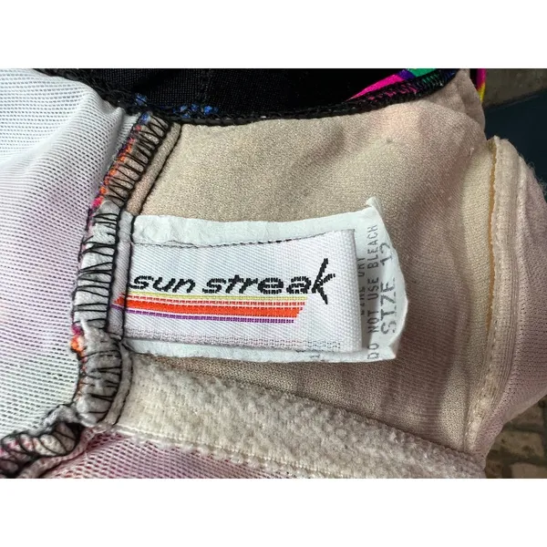 one piece swimsuit Sun streak Vintage 1990s pink purple green blue - Image 7