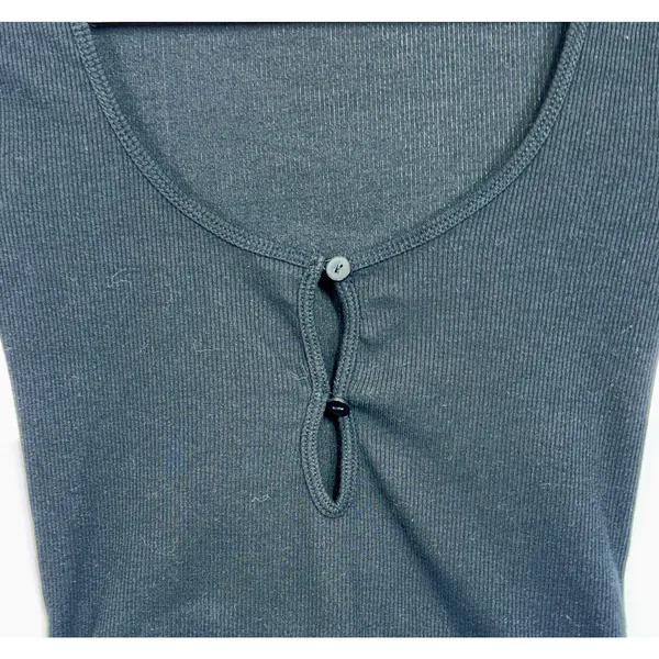Abercrombie & Fitch Soft AF Black Ribbed Knit Keyhole Short Sleeve Blouse Sz XS - Image 5