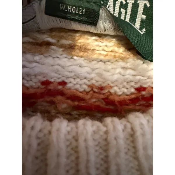 American Eagle Fair Isle Sweater Womens Small Cream Red Knit Pullover 4428BBNT - Image 3