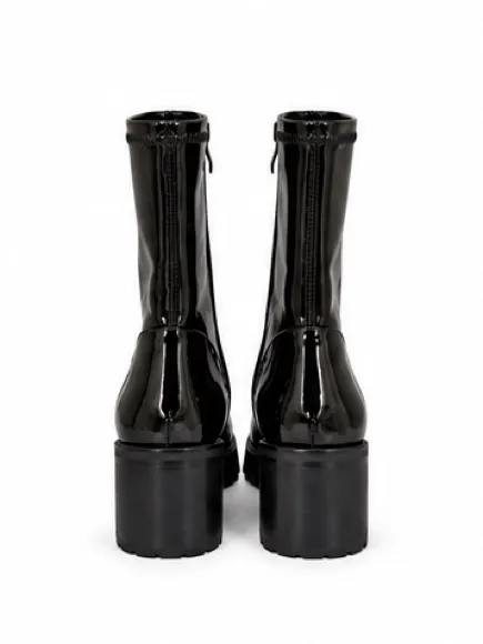 Slowline Black Patent Leather Lug Sole Square Toe Chunky Heeled Ankle Boots NWOT - Image 5