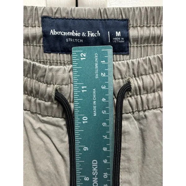 Abercrombie & Fitch Khaki Brown Jogger Pants High Rise Zip Size M Elastic‎ Hem - Image 3