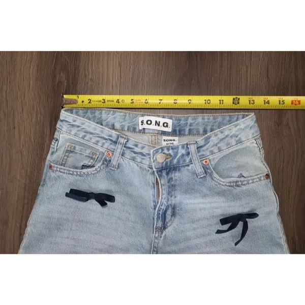 S.O.N.G. Bow Ribbon Light Wash Wide Leg Jeans Sz 1 25 Coquette Y2K - Image 7