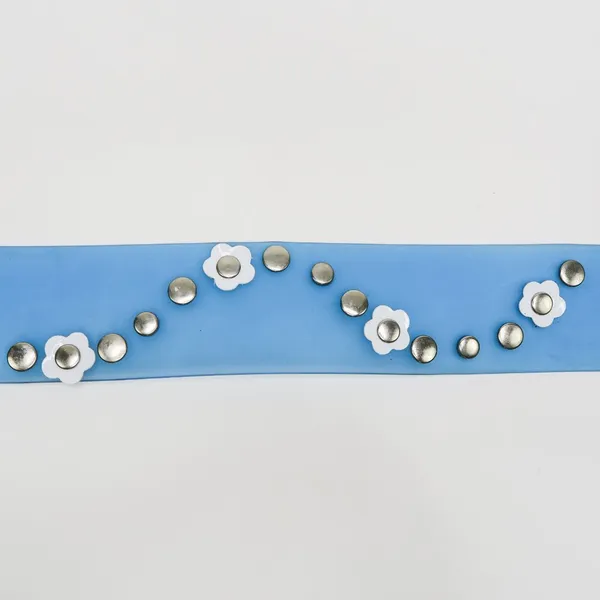Vintage 90s Blue Floral PVC Plastic Belt - Image 4