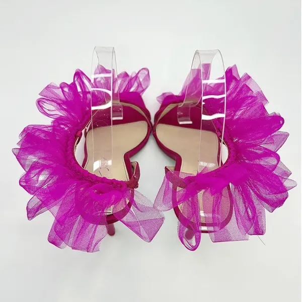 Betsey Johnson Devon Pink Tulle Ruffle Heels Sandals 7.5 Wedding Party‎ Barbie - Image 8