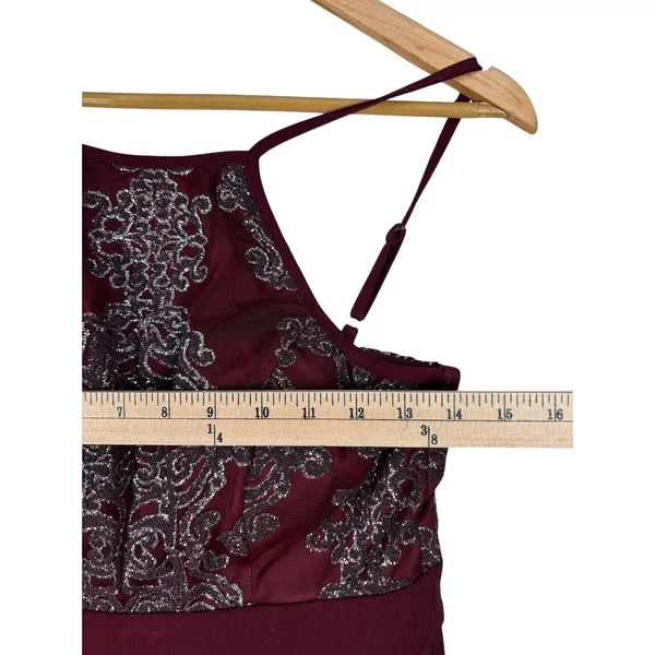 Speechless Burgundy Glitter Lace Fit & Flare Party Dress Size 5 High Neck - Image 5