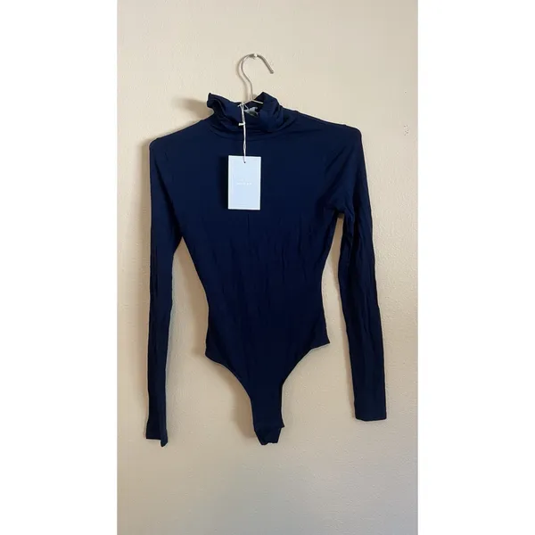 Hill‎ House The Luna Bodysuit Womens Size XS Navy Stretch turtleneck New - Image 2
