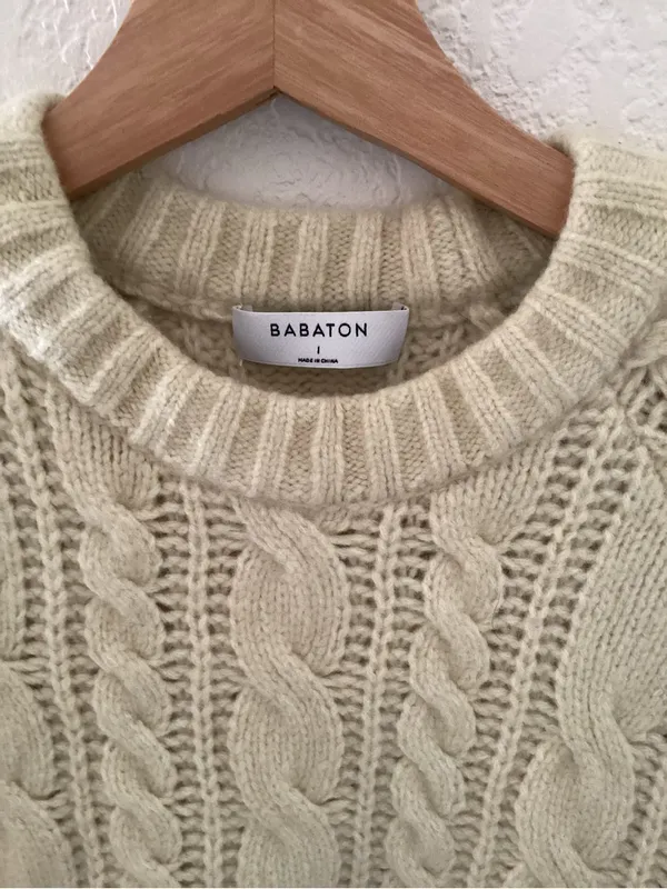 Aritzia Babaton cream cable-knit fisherman sweater - Image 2