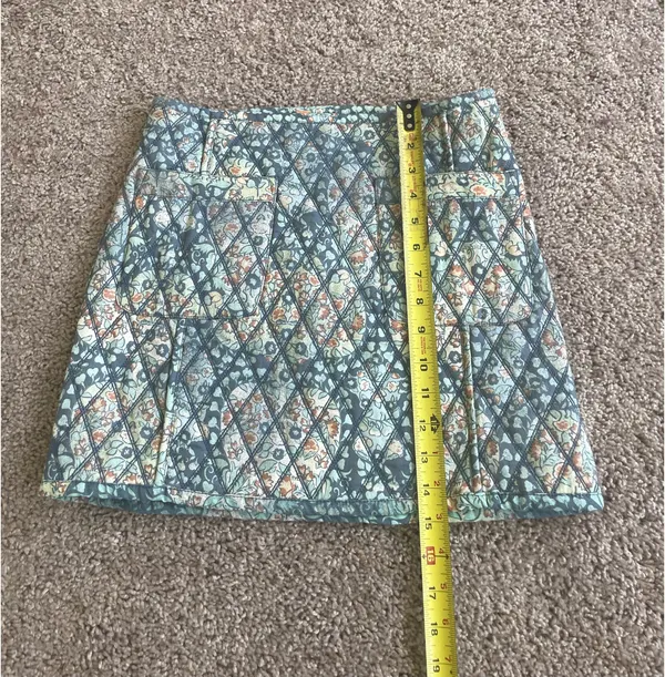 Free People Mini Skirt Quilted Darla Sz X-Small baby blue Floral Pockets Boho cottage core - Image 6