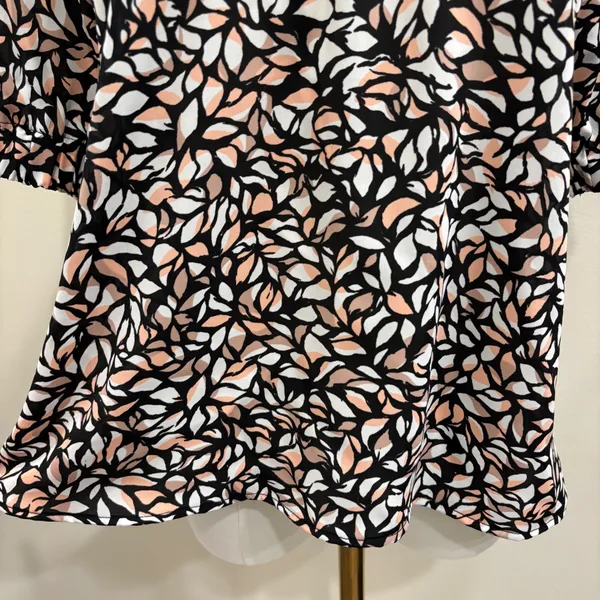 Evereve‎ Penny XS Mock Neck Puff Sleeve Leaf Print Blouse Black Pink Preppy Work - Image 6