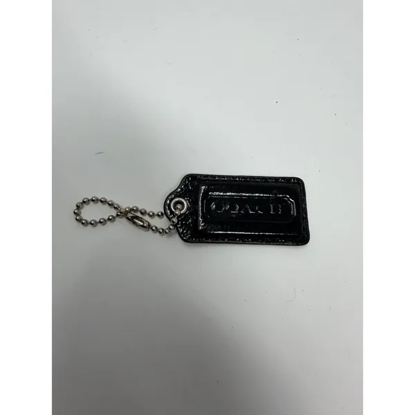 Coach Patent Leather Logo Hangtag Replacement Charm Black Silver Chain Unisex OS - Image 2
