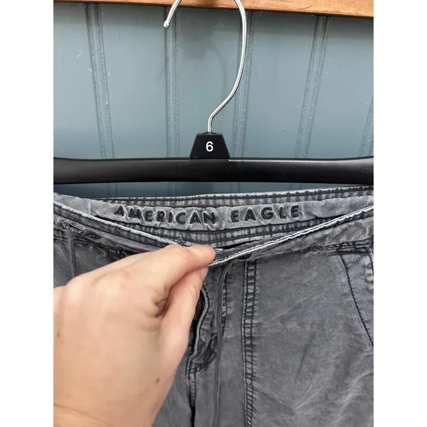 American Eagle Baggy Wide Leg Cargo Pants Washed Grey‎ Size 2 Regular Stretch - Image 2