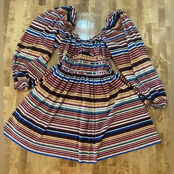 ZARA Like New Striped Midi Long‎ Sleeve Dress Medium Faux Corset Style Mu… - Image 10